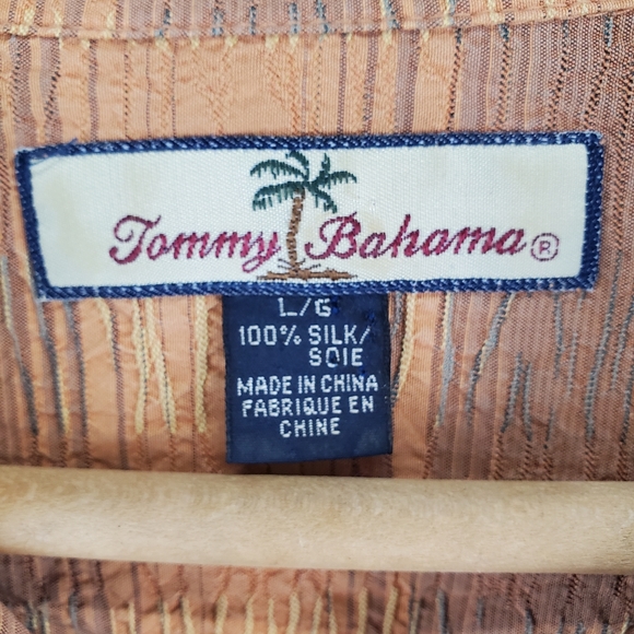Tommy Bahama 100% Silk Button Up Casual Shirt Orange Striped Mens Large - Picture 5 of 8